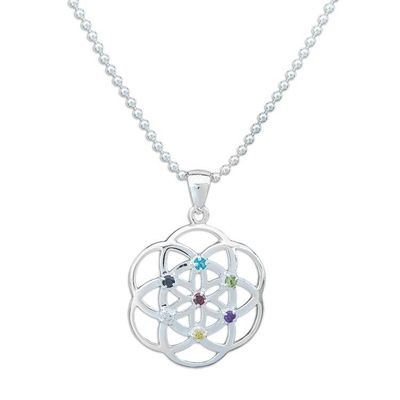 Alternate image for Openwork Multi-Gemstone Chakra Floral Pendant Necklace Colorful Bloom