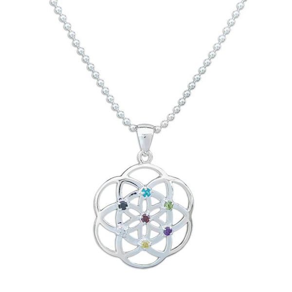 Alternate image for Openwork Multi-Gemstone Chakra Floral Pendant Necklace Colorful Bloom