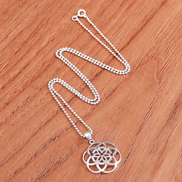 Alternate image for Openwork Multi-Gemstone Chakra Floral Pendant Necklace Colorful Bloom