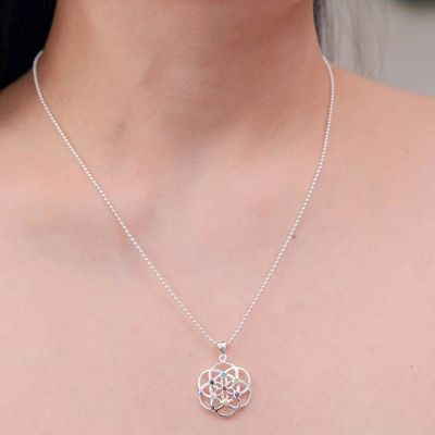 Alternate image for Openwork Multi-Gemstone Chakra Floral Pendant Necklace Colorful Bloom