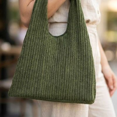 Alternate image for Bohemian-Inspired Moss Green Pintucked Cotton Shoulder Bag Thai Texture in Green