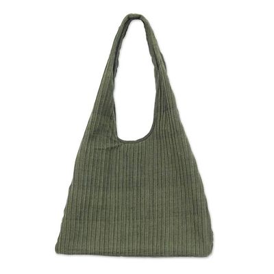 Alternate image for Bohemian-Inspired Moss Green Pintucked Cotton Shoulder Bag Thai Texture in Green