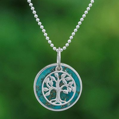 Alternate image for Reconstituted Turquoise Silver Tree of Life Pendant Necklace Chic Tree of Life