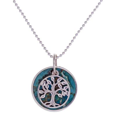 Alternate image for Reconstituted Turquoise Silver Tree of Life Pendant Necklace Chic Tree of Life