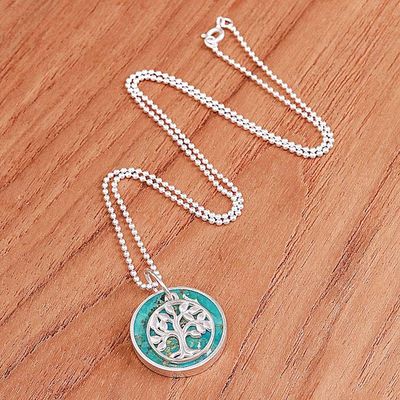 Alternate image for Reconstituted Turquoise Silver Tree of Life Pendant Necklace Chic Tree of Life