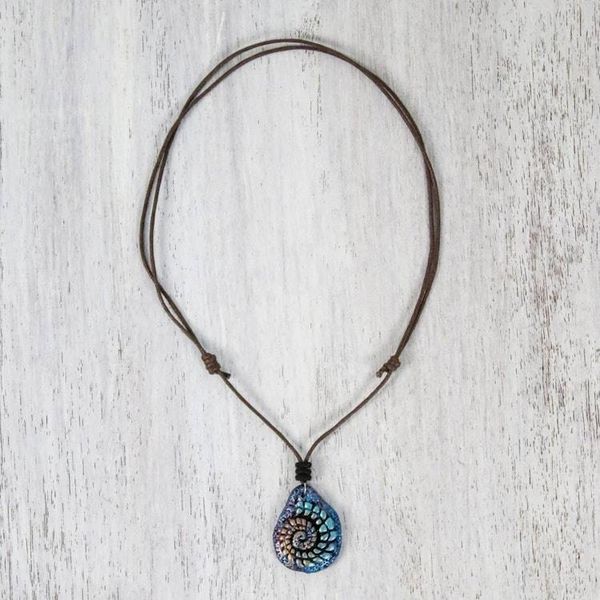 Alternate image for Papier Mache Seashell Necklace in Blue from Thailand Seashell Spiral in Blue