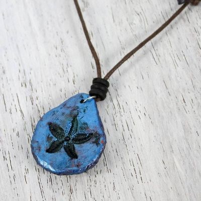 Alternate image for Papier Mache Seashell Necklace in Blue from Thailand Seashell Spiral in Blue