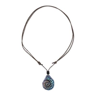 Alternate image for Papier Mache Seashell Necklace in Blue from Thailand Seashell Spiral in Blue