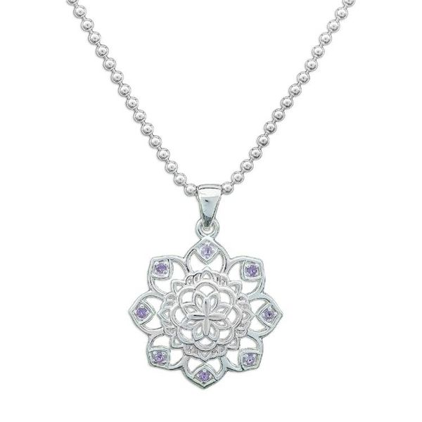 Alternate image for Openwork Amethyst Silver Chakra Floral Pendant Necklace Purple Petals