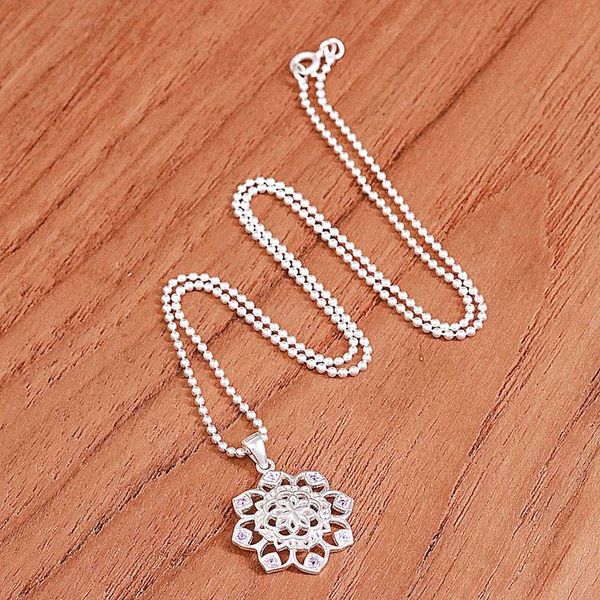 Alternate image for Openwork Amethyst Silver Chakra Floral Pendant Necklace Purple Petals
