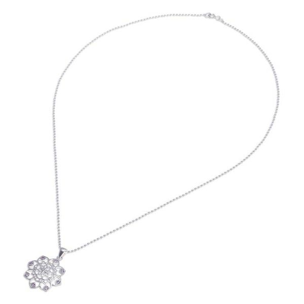 Alternate image for Openwork Amethyst Silver Chakra Floral Pendant Necklace Purple Petals