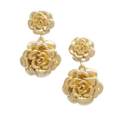 Alternate image for 18k Gold Plated Sterling Silver Rose Dangle Earrings Blooming Rose