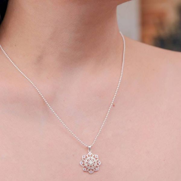 Alternate image for Openwork Amethyst Silver Chakra Floral Pendant Necklace Purple Petals