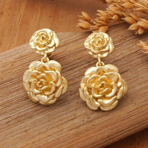 Alternate image for 18k Gold Plated Sterling Silver Rose Dangle Earrings Blooming Rose