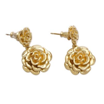 Alternate image for 18k Gold Plated Sterling Silver Rose Dangle Earrings Blooming Rose