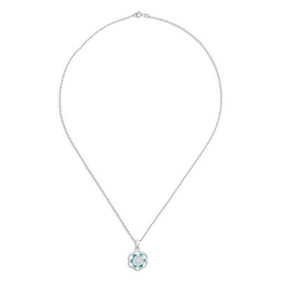 Alternate image for Reconstituted Turquoise Floral Geometric Pendant Necklace Aqua Floral Geometry