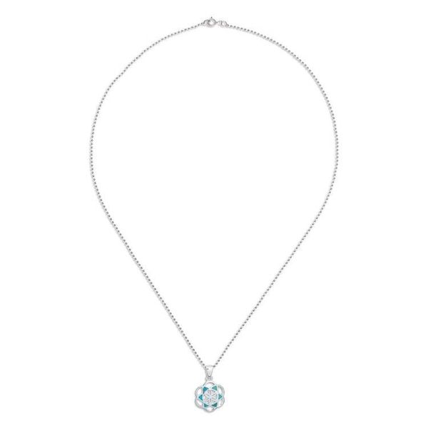 Alternate image for Reconstituted Turquoise Floral Geometric Pendant Necklace Aqua Floral Geometry