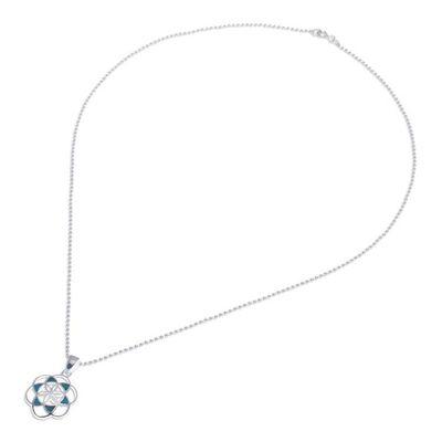 Alternate image for Reconstituted Turquoise Floral Geometric Pendant Necklace Aqua Floral Geometry