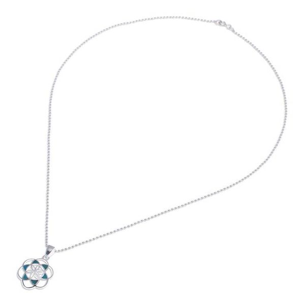 Alternate image for Reconstituted Turquoise Floral Geometric Pendant Necklace Aqua Floral Geometry