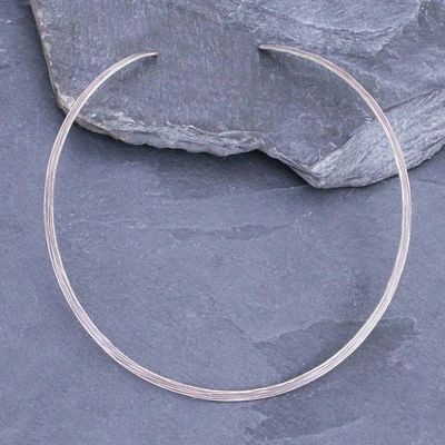 Alternate image for Handmade Sterling Silver Collar Necklace from Thailand Calm Mind