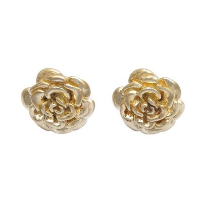 Alternate image for 18k Gold Plated Sterling Silver Rose Stud Earrings .5 inch Blooming Rose