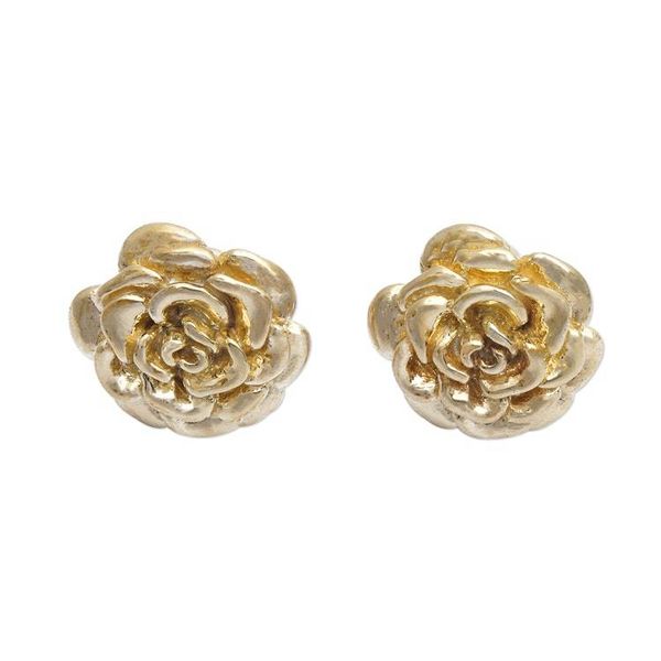 Alternate image for 18k Gold Plated Sterling Silver Rose Stud Earrings .5 inch Blooming Rose