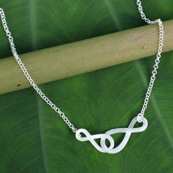 Alternate image for Brushed Sterling Silver Necklace with Infinity Symbols Into Infinity