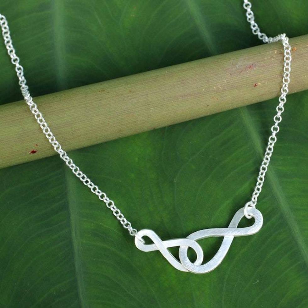 Brushed Sterling Silver Necklace with Infinity Symbols 'Into Infinity'