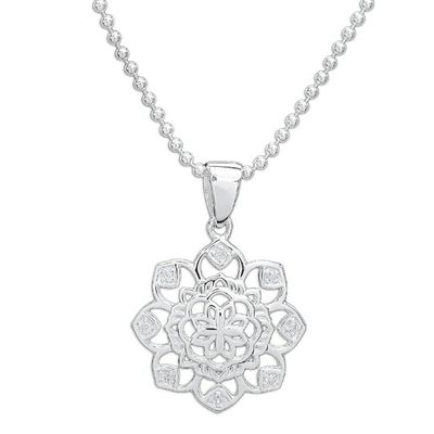 Alternate image for Openwork Cubic Zirconia Chakra Floral Pendant Necklace Shimmering Petals