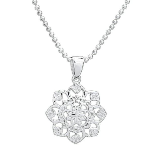 Alternate image for Openwork Cubic Zirconia Chakra Floral Pendant Necklace Shimmering Petals