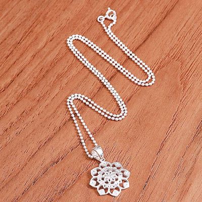Alternate image for Openwork Cubic Zirconia Chakra Floral Pendant Necklace Shimmering Petals
