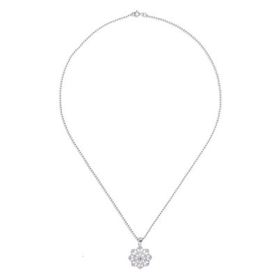 Alternate image for Openwork Cubic Zirconia Chakra Floral Pendant Necklace Shimmering Petals