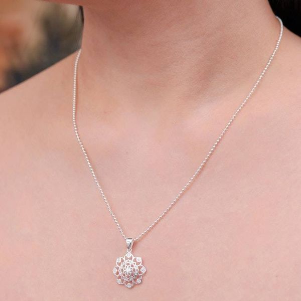 Alternate image for Openwork Cubic Zirconia Chakra Floral Pendant Necklace Shimmering Petals