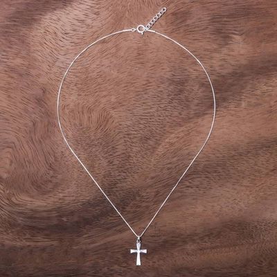 Alternate image for Sterling Silver Cross Pendant Necklace from Thailand Profession of Faith