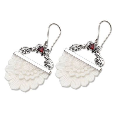 Alternate image for Garnet  Sterling Silver Sunflower Dangle Earrings from Bali Morning Sunflowers