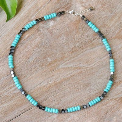 Alternate image for Hematite and Recon Turquoise Beaded Necklace from Thailand Spaced Energies