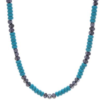 Alternate image for Hematite and Recon Turquoise Beaded Necklace from Thailand Spaced Energies