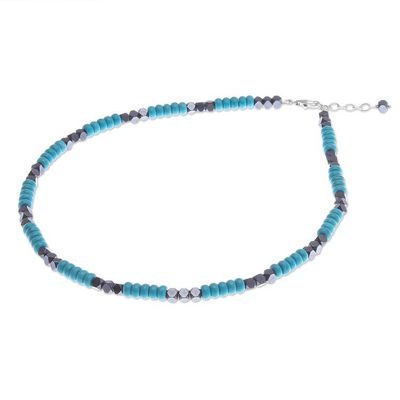Alternate image for Hematite and Recon Turquoise Beaded Necklace from Thailand Spaced Energies