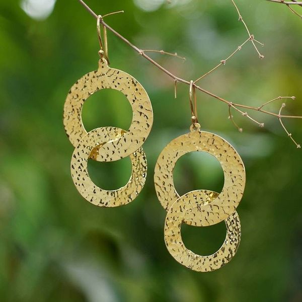 Alternate image for Hammered Entwined Circles 18k Gold-Plated Dangle Earrings Second Circle