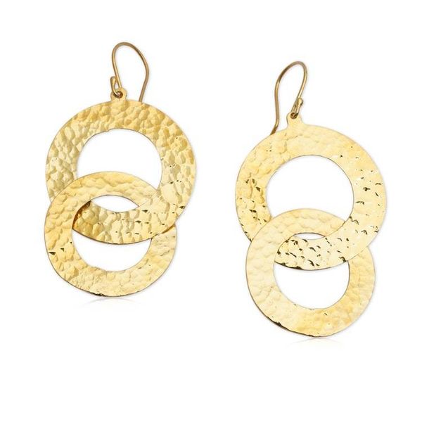 Alternate image for Hammered Entwined Circles 18k Gold-Plated Dangle Earrings Second Circle