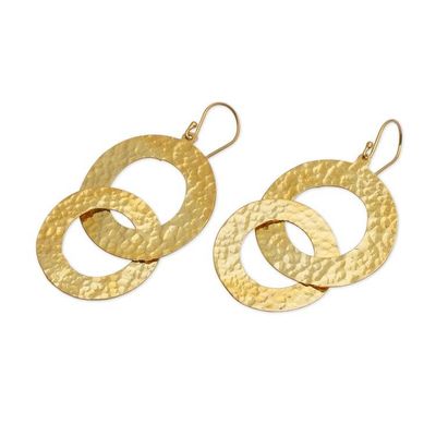 Alternate image for Hammered Entwined Circles 18k Gold-Plated Dangle Earrings Second Circle