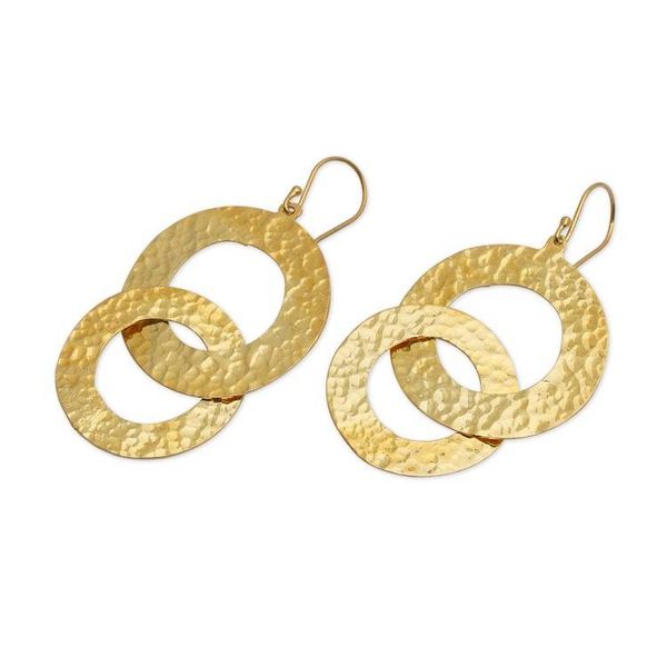 Alternate image for Hammered Entwined Circles 18k Gold-Plated Dangle Earrings Second Circle