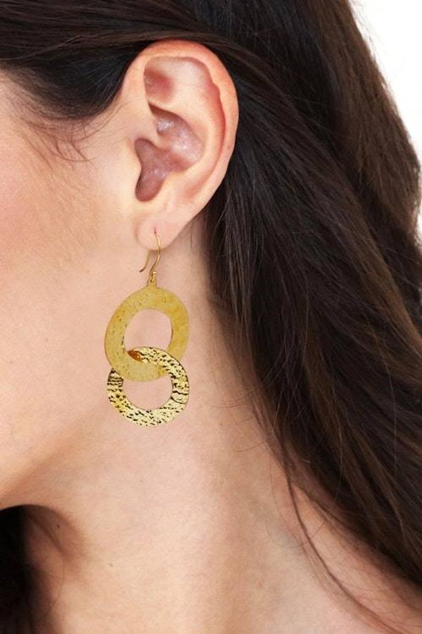 Alternate image for Hammered Entwined Circles 18k Gold-Plated Dangle Earrings Second Circle