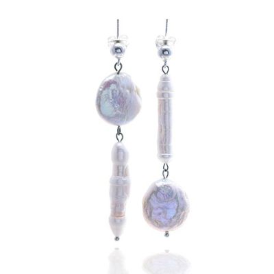 Alternate image for Natural White Cultured Pearl Dangle Earrings from Thailand Pearly Planets