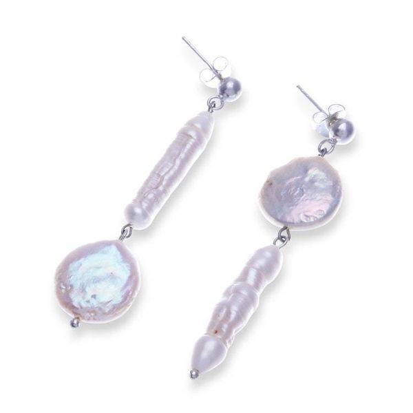 Alternate image for Natural White Cultured Pearl Dangle Earrings from Thailand Pearly Planets