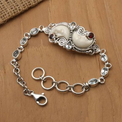 Primary image for 4-Carat Blue Topaz and Garnet Moon Link Pendant Bracelet Under the Moon