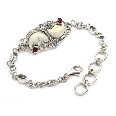 Alternate image for 4-Carat Blue Topaz and Garnet Moon Link Pendant Bracelet Under the Moon