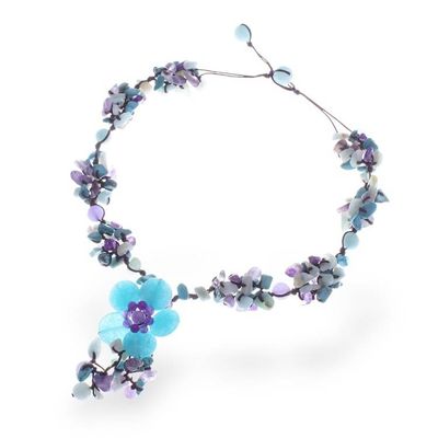 Primary image for Knotted Quartz Howlite Amethyst Beaded Y Pendant Necklace Wintertime Flower