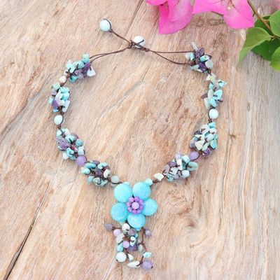 Alternate image for Knotted Quartz Howlite Amethyst Beaded Y Pendant Necklace Wintertime Flower