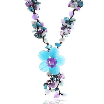 Alternate image for Knotted Quartz Howlite Amethyst Beaded Y Pendant Necklace Wintertime Flower